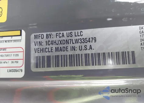 2020 Jeep Wrangler Unlimited Sport 4X4 z USA, uszkodzony, nr VIN 1C4HJXDN7LW335479